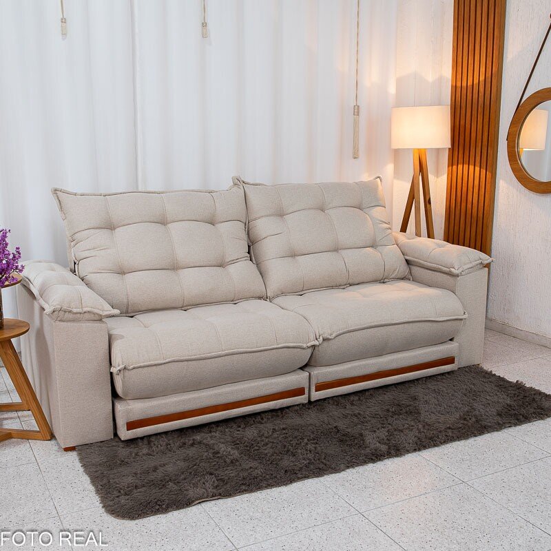 Sofá Retrátil Reclinável Barcelona 2.50m Linho Bege 459 - D33 e Molas Ensacadas - Imagem 3