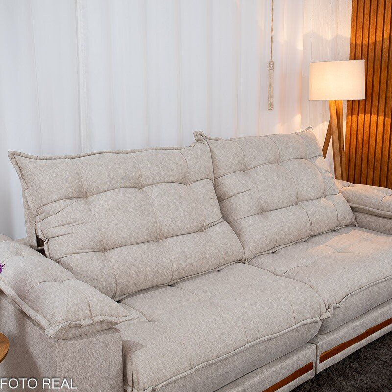 Sofá Retrátil Reclinável Barcelona 2.50m Linho Bege 459 - D33 e Molas Ensacadas - Imagem 6