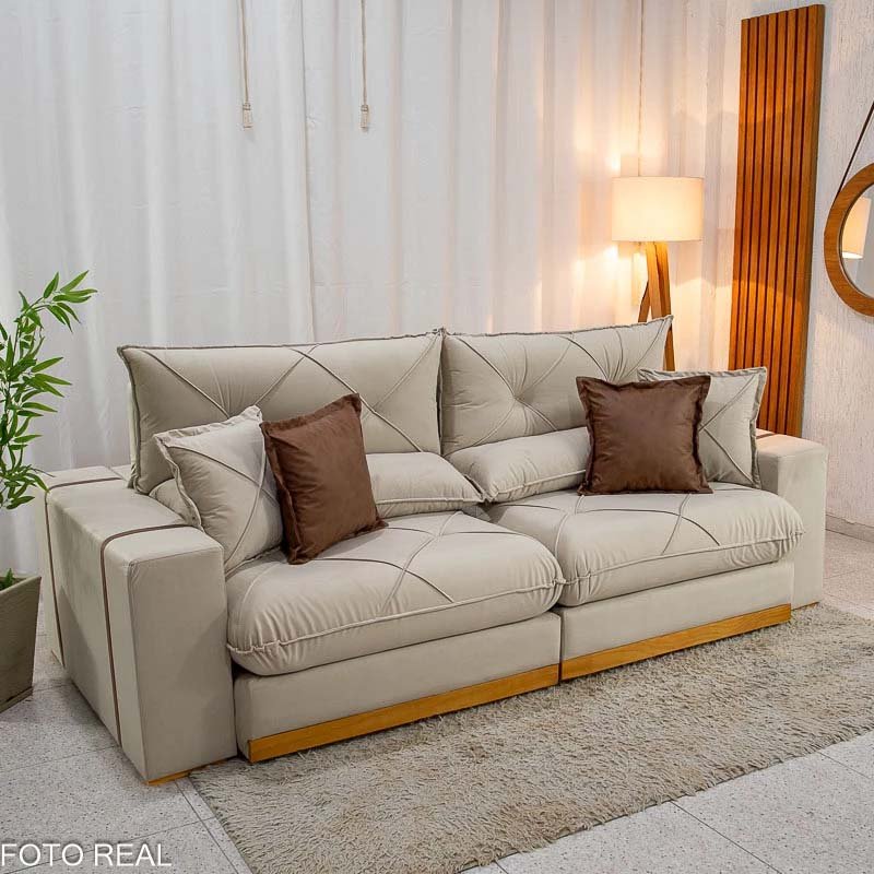 Sofá Retrátil Reclinável Gran Bello 2.90m Veludo Bege 01 - Molas Ensacadas - Imagem 3