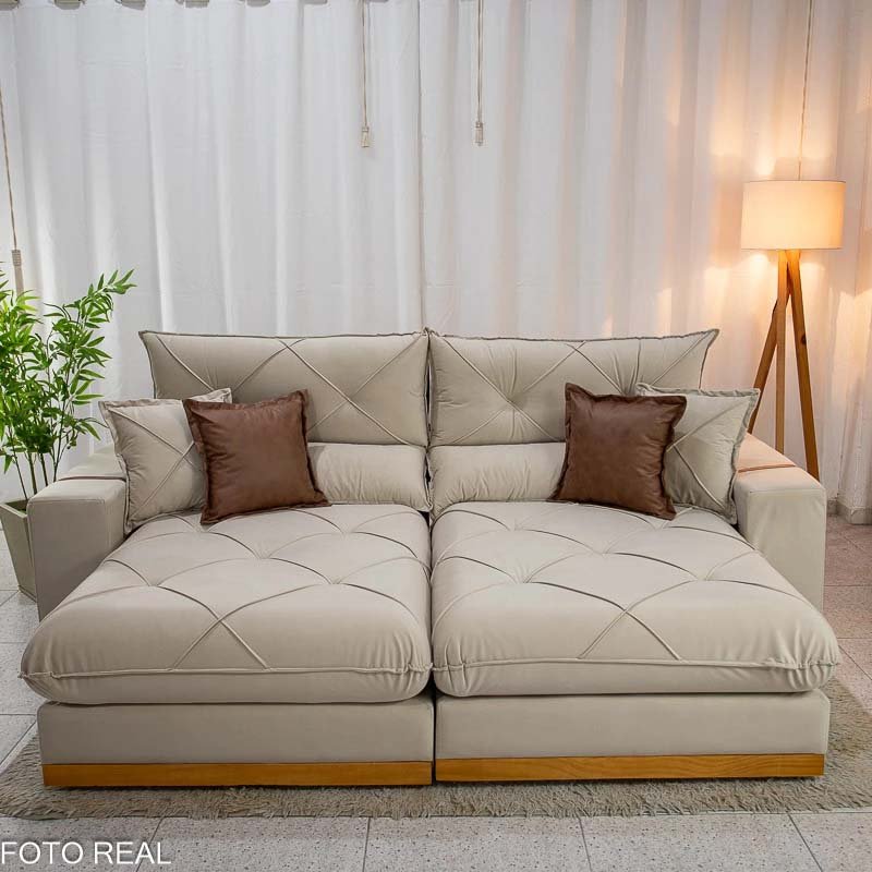 Sofá Retrátil Reclinável Gran Bello 2.90m Veludo Bege 01 - Molas Ensacadas - Imagem 4