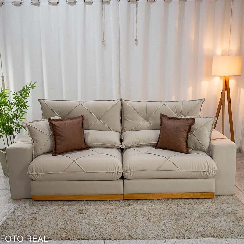 Sofá Retrátil Reclinável Gran Bello 2.90m Veludo Bege 01 - Molas Ensacadas - Imagem 5