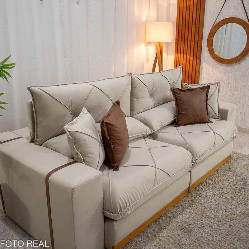 Sofá Retrátil Reclinável Gran Bello 2.90m Veludo Bege 01 - Molas Ensacadas - Imagem 6
