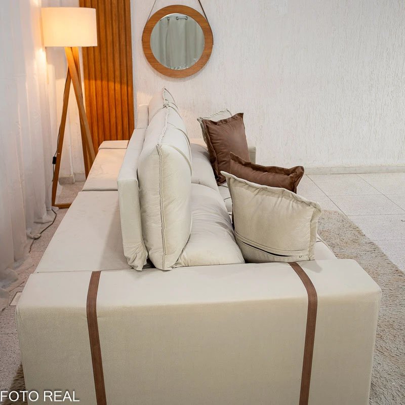 Sofá Retrátil Reclinável Gran Bello 2.90m Veludo Bege 01 - Molas Ensacadas - Imagem 8