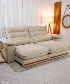 Sofá Retrátil Reclinável Istambul 2.50m Veludo Bege 406 - Espuma D33