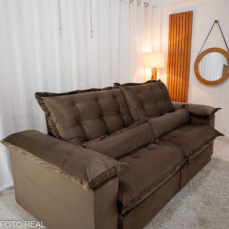 Sofá Retrátil Reclinável Maldivas 2.30m Veludo Marrom A17 - D28 Pró Aditivada - Imagem 7