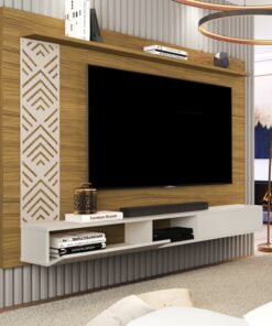 Painel até 60" Roma Nature/Off White - MADEC/VJ MÓVEIS