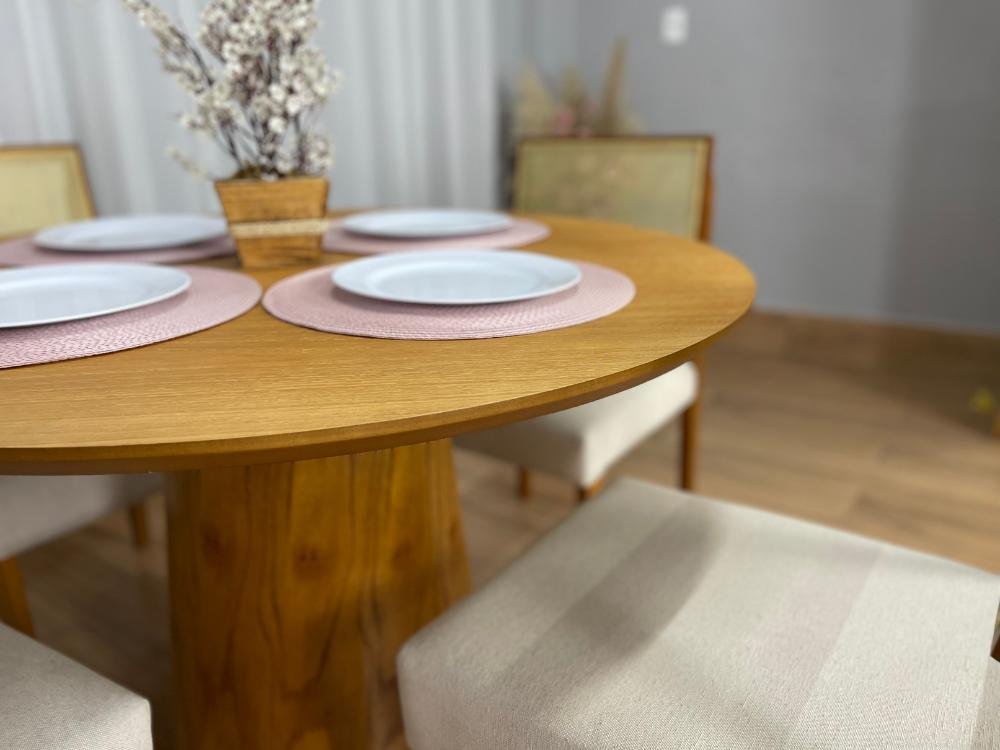 Mesa de Jantar Paris Circular 1.10x1.10 c/4 Cadeiras Grécia - Cinamomo Laminado/Bege Linho - Imagem 3