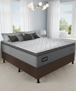 Colchão Casal Texas D28 + Base Box Simples Corino Marrom – GAZIN COLCHÕES + ALTO NÍVEL CAMAS E COLCHÕES