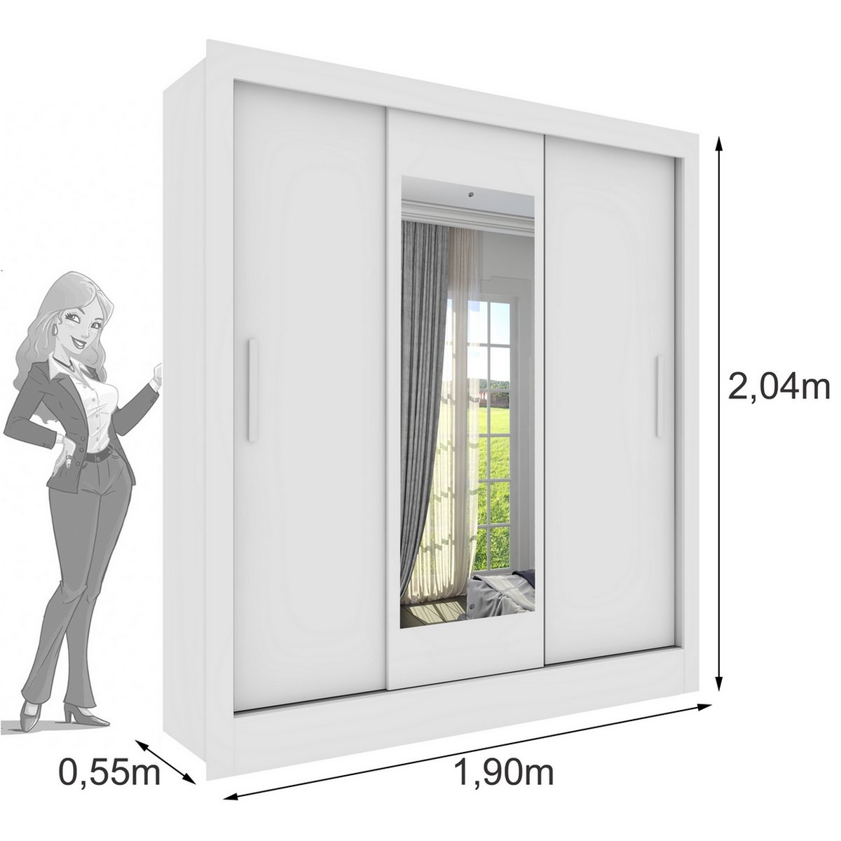 Guarda-roupa 3 Portas Valência/turia/vitória 1,90 M Branco Neve – Tcil - Imagem 3