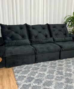 Sofá Retrátil Reclinável Brasão 2.70m- Preto Veludo