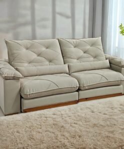 Sofá Retrátil e Reclinável Gran Paladium (Pillow) 2,50 m Veludo Bege - IMPÉRIO DECOR