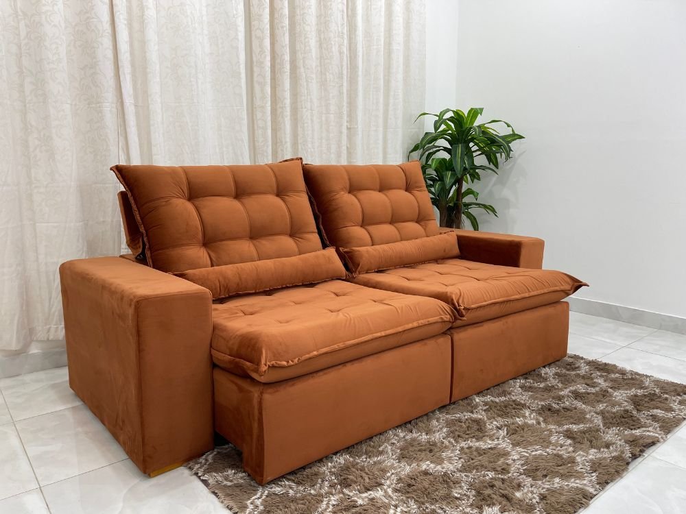 Sofá Retrátil Reclinável Small 2.30m - Terracota Veludão