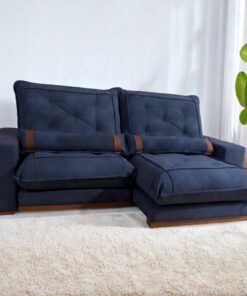 Sofá Retrátil e Reclinável Ibiza/Poseidon 2,50 m Veludo Azul 104 - ZARAT ESTOFADOS