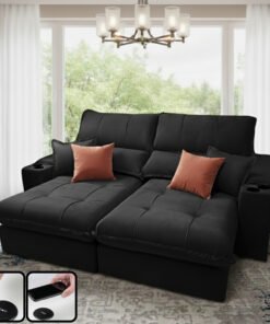 Sofá Retrátil e Reclinável Afrodite Slim 2,90 m Veludo Preto 111 – ZARAT ESTOFADOS