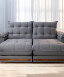 Sofá Retrátil e Reclinável Barcelona 2,50 m Veludo Cinza 321 – ESTOFADOS TEIXEIRA