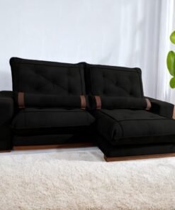 Sofá Retrátil e Reclinável Ibiza/Poseidon 2,50 m Veludo Preto 111 - ZARAT ESTOFADOS