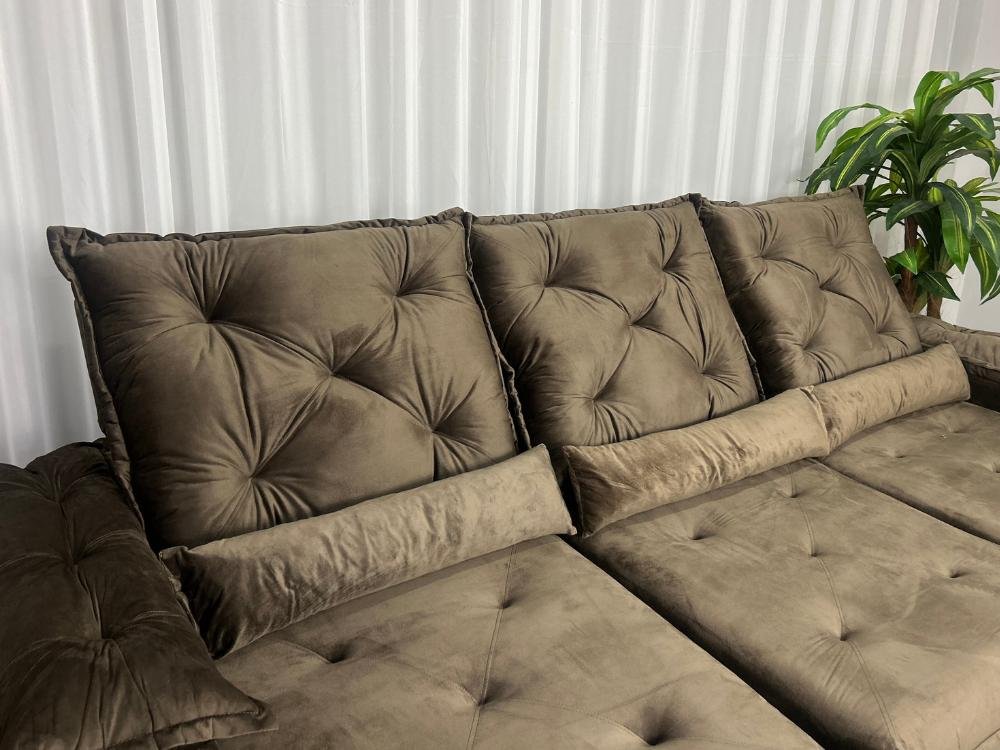 Sofá Retrátil Reclinável Brasão 2.70m- Marrom Veludo - Imagem 5