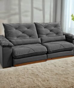 Sofá Retrátil e Reclinável Gran Paladium (Pillow) 2,50 m Veludo Cinza - IMPÉRIO DECOR