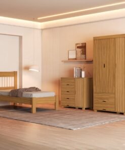 Guarda-Roupa 3 Portas + Cômoda 4 Gavetas com Sapateira + Cama Solteiro Bela Nature - MADEC/VJ MÓVEIS