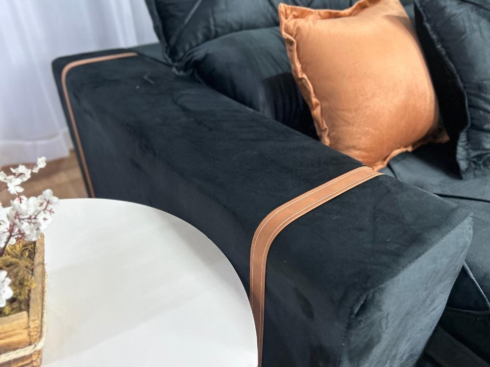 Sofá Retrátil Reclinável Pleno 3 Módulos 2.60m - Preto Veludo - Imagem 7