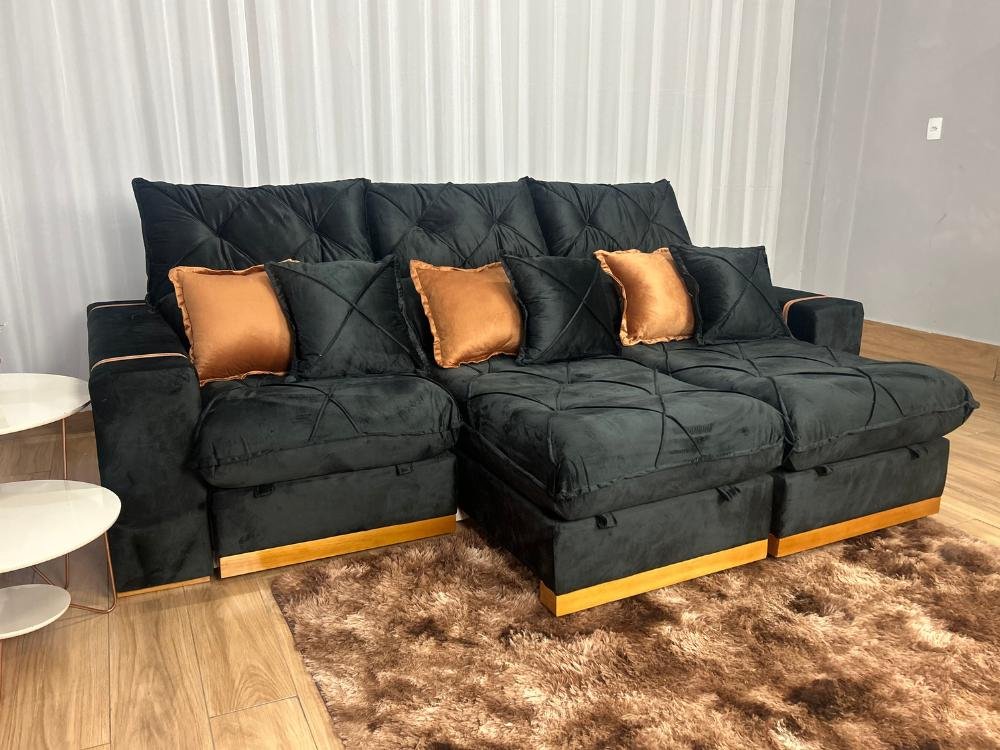 Sofá Retrátil Reclinável Pleno 3 Módulos 2.60m - Preto Veludo - Imagem 4