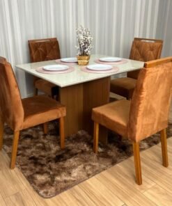 Mesa de Jantar Helo 0.90x0.90 Com 4 Cadeiras Londres - Mel/Off White/Avelã