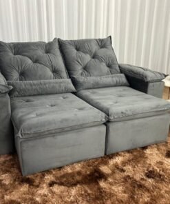 Sofá Retrátil Reclinável New Grécia 1.90m - Cinza Veludo
