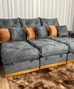 Sofá Retrátil Reclinável Pleno 3 Módulos 2.90m - Cinza Veludo