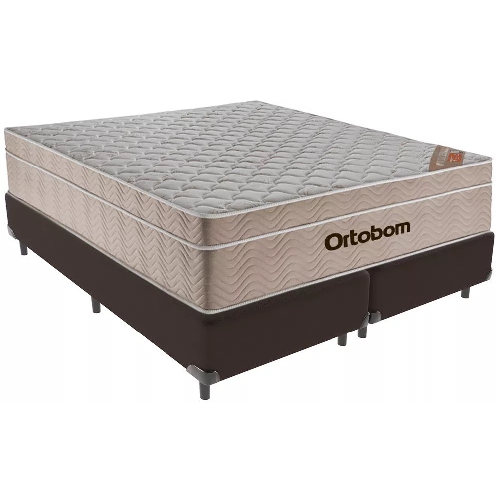 Colchão Queen Airtech Springpocket + Base Box Simples Corino Marrom – ORTOBOM + BIOSTAR