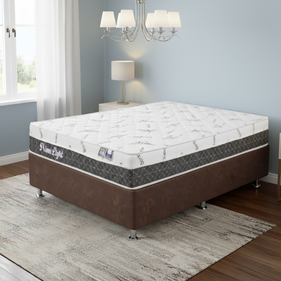 Colchão Casal Prime Light 30 cm D28 + Base Box Simples Corino Marrom – ORTHOPRIME + BIOSTAR