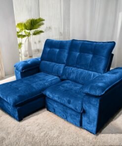 Sofá Retrátil e Reclinável Suíça 2,10 m  Veludo Azul - LEO DECOR