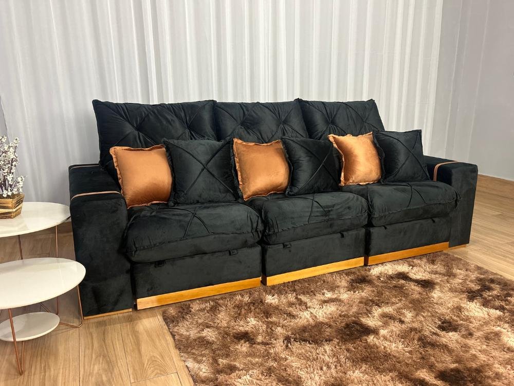 Sofá Retrátil Reclinável Pleno 3 Módulos 2.60m - Preto Veludo - Imagem 2