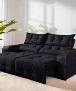 Sofá Retrátil e Reclinável Premier 2,00 m Veludo Preto 509 – DECORAR ESTOFADOS