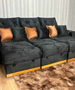 Sofá Retrátil Reclinável Pleno 3 Módulos 2.90m - Preto Veludo