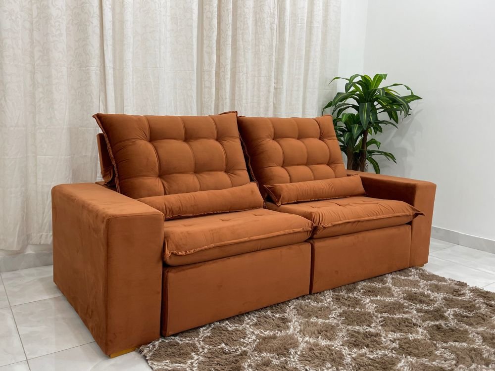 Sofá Retrátil Reclinável Small 2.30m - Terracota Veludão - Imagem 9
