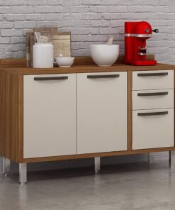 Balcão 2 Portas 3 Gavetas Letícia Carvalho/Off White - CHF