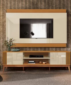 Painel + Rack até 75" Legacy 2.0 Off White/Cedro Natural - EDN MÓVEIS