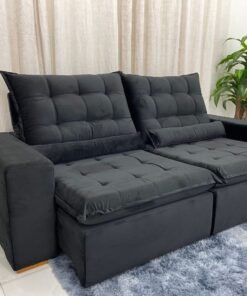 Sofá Retrátil Reclinável Small 2.30m - Preto Veludão