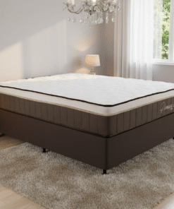 Colchão Casal Rondopremium Plus D33 + Base Box Simples Corino Marrom – RONDOMÓVEIS + BIOSTAR