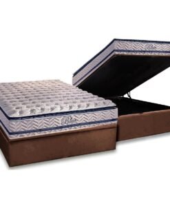 Colchão Casal Blue + Base Box Baú Corino Marrom – PAROPAS + ALTO NÍVEL CAMAS E COLCHÕES