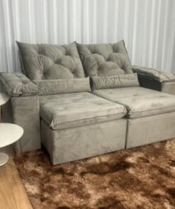 Sofá Retrátil Reclinável New Grécia 1.90m - Capuccino Veludo