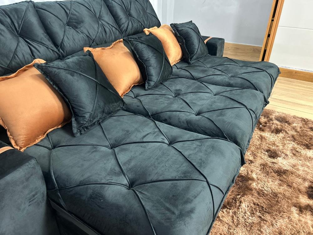 Sofá Retrátil Reclinável Pleno 3 Módulos 2.60m - Preto Veludo - Imagem 9