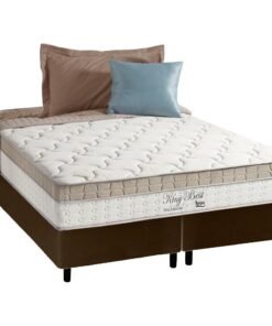 Colchão Queen King Best D28 + Base Box Simples Corino Marrom – ANJOS COLCHÕES + ALTO NÍVEL CAMAS E COLCHÕES