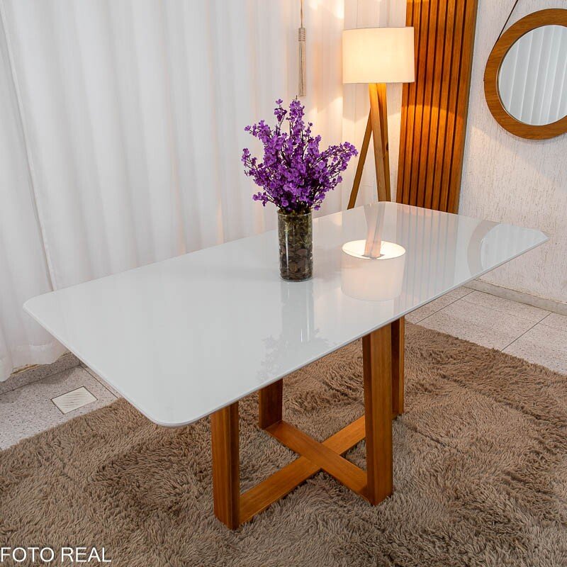 Base Mesa Pedro 6 lugares Vidro Off 160x80 Madeira Maciça Art Assento - Entregue Montada - Imagem 3