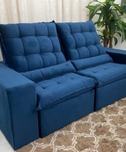 Sofá Retrátil Reclinável Small 2.30m - Azul Veludão