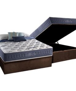 Colchão Casal Blue Sea D28 + Base Box Baú Corino Marrom – ANJOS COLCHÕES + ALTO NÍVEL CAMAS E COLCHÕES