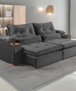 Sofá Retrátil e Reclinável Marrocos 2,50 m Veludo Cinza 5001 - VICAM ESTOFADOS