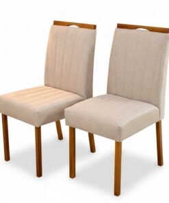 2 Cadeiras Isabela Linho Bege 01 Madeira Maciça KM Decor - Entregue Montada