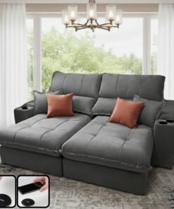 Sofá Retrátil e Reclinável Afrodite Slim 2,90 m Veludo Cinza Grafite 101 – ZARAT ESTOFADOS