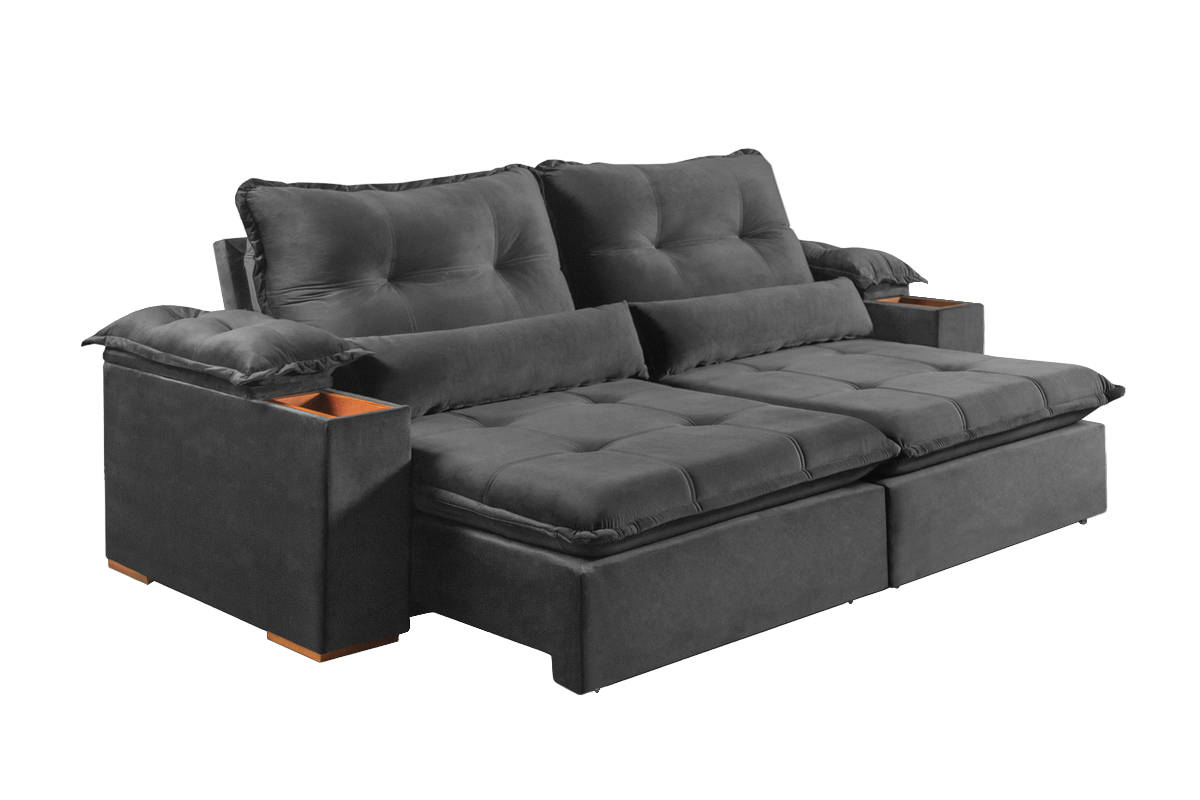 Sofá Retrátil e Reclinável Marrocos 2,50 m Veludo Cinza 5001 - VICAM ESTOFADOS - Imagem 3